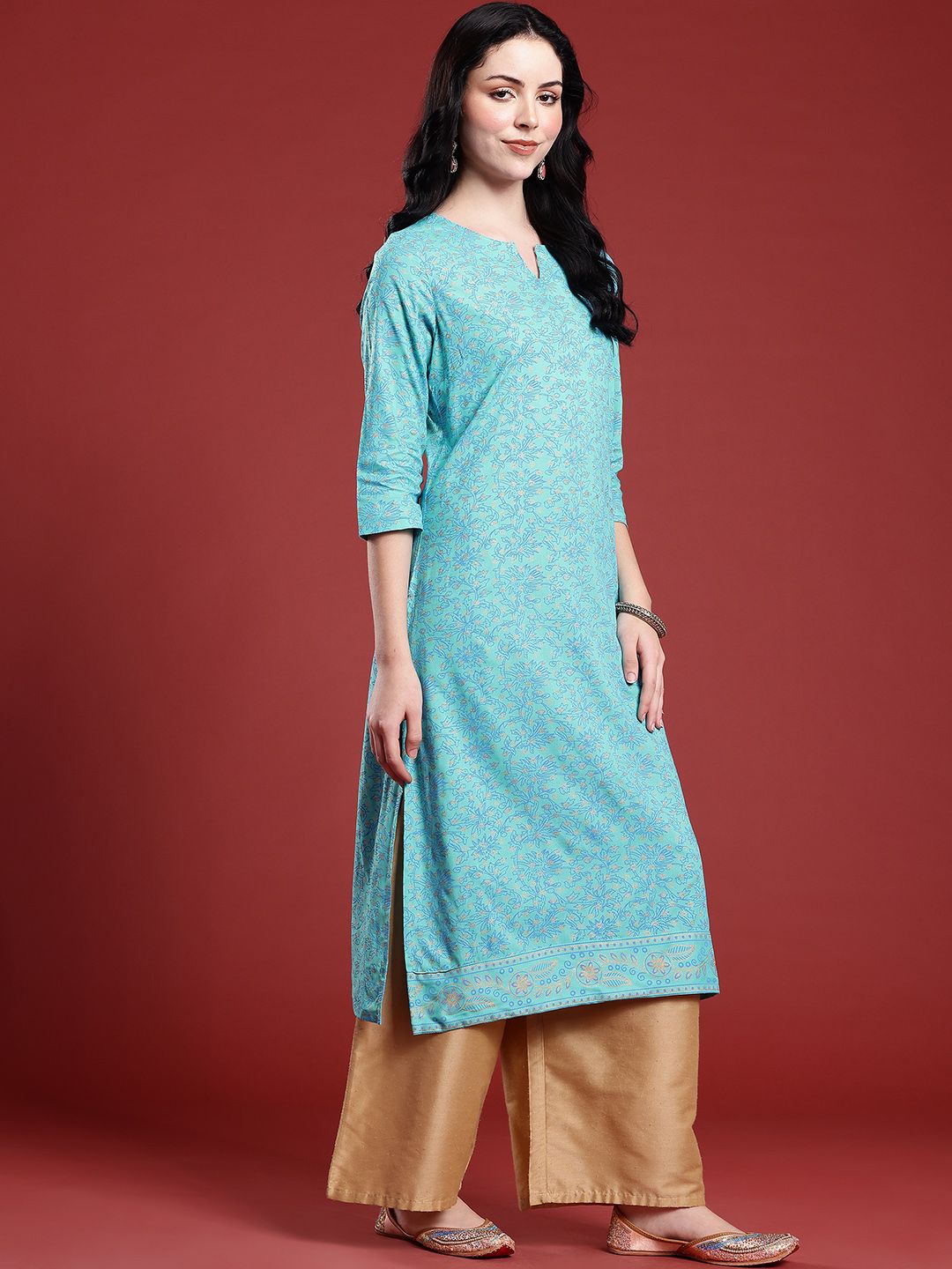 Anouk Floral Print Cotton Straight Kurta