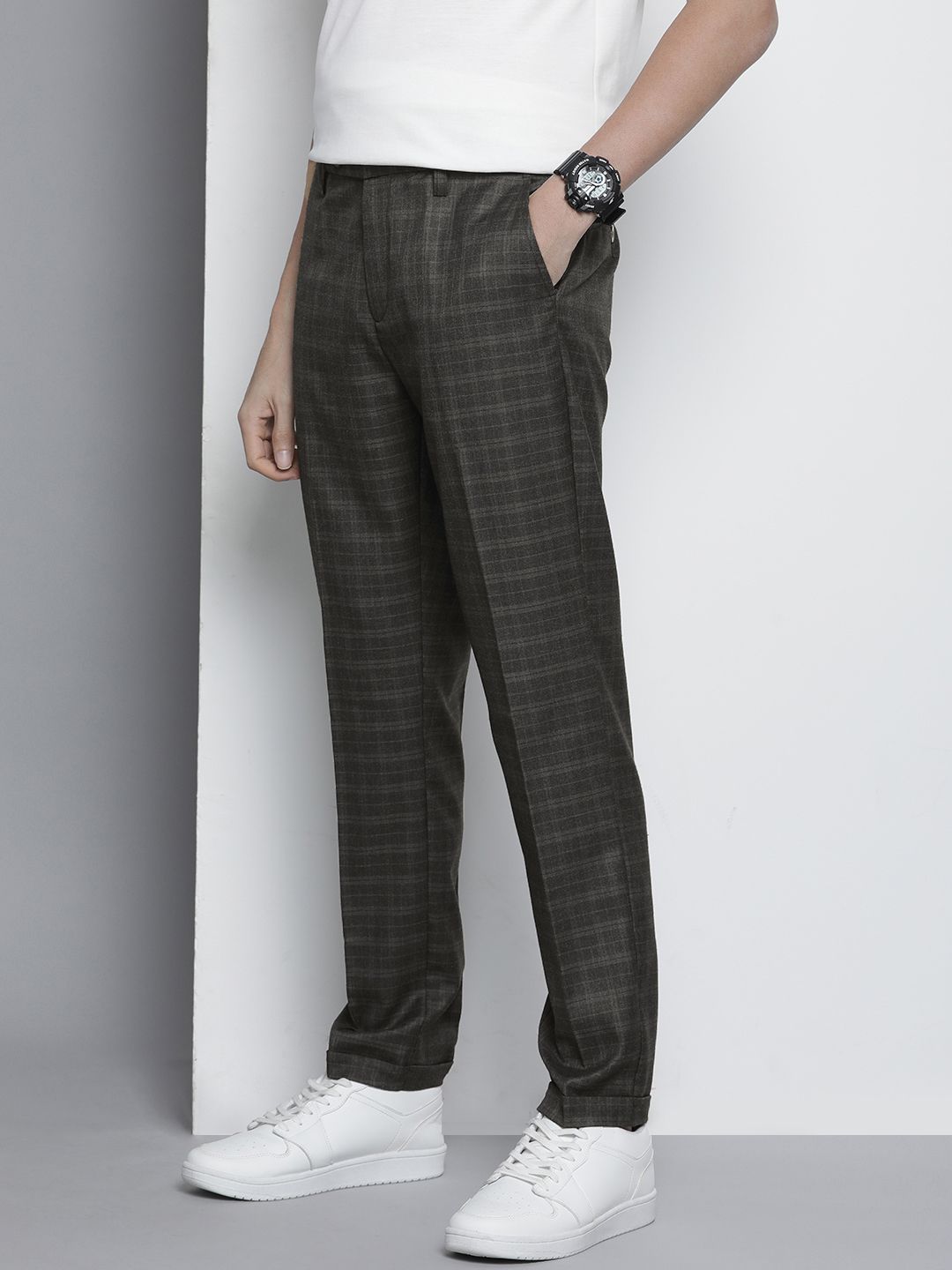 The Indian Garage Co Self Design Regular Fit Chinos Trousers