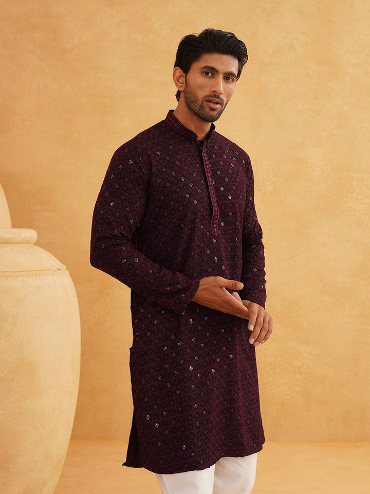 SOJANYA Embellished Mandarin Collar Straight Pure Cotton Kurta