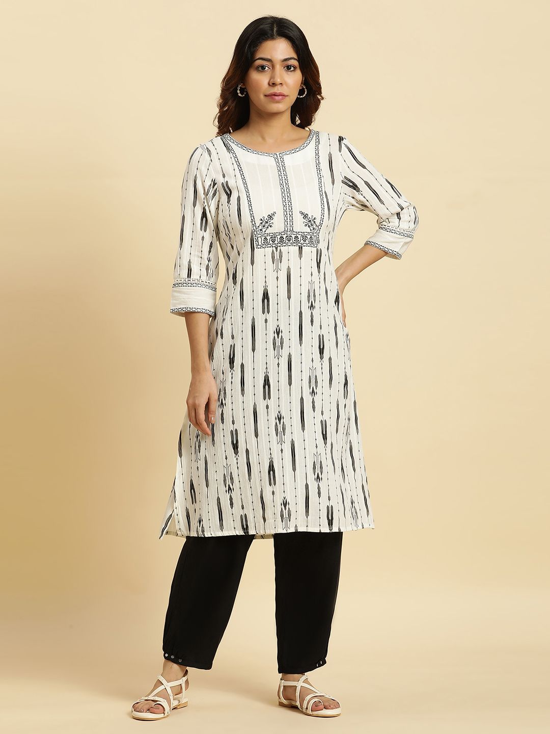W Abstract Woven Design Thread Work Pure Cotton Kurta