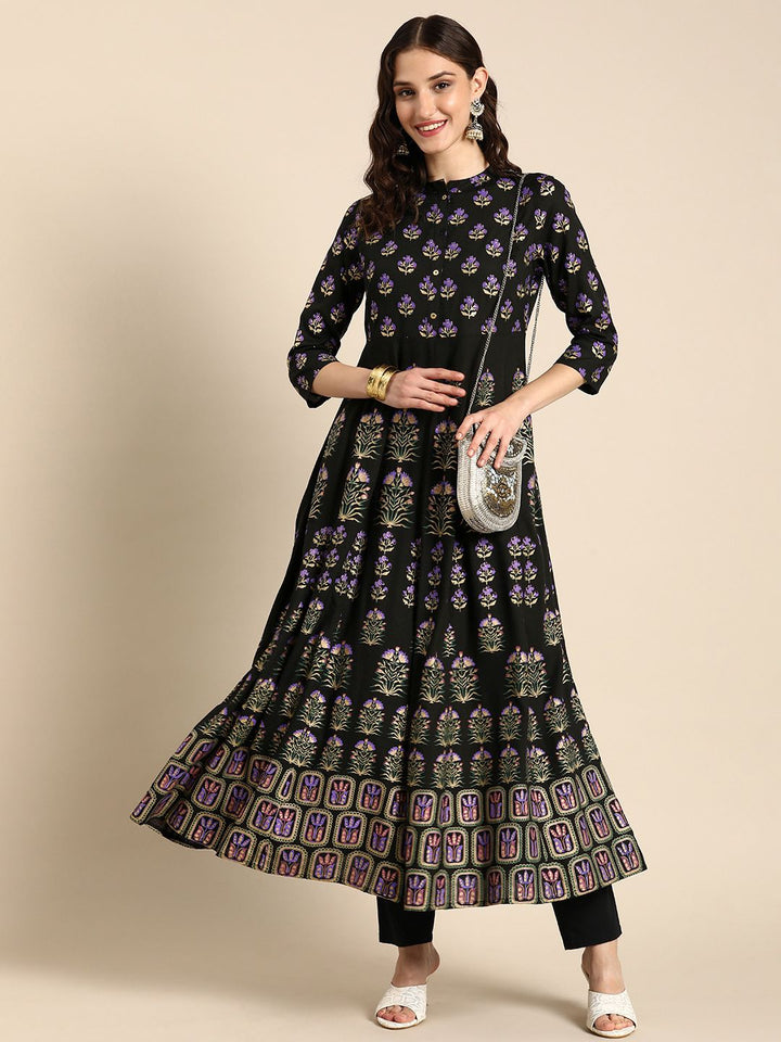 Anouk Mandarin Collar Ethnic Motifs Printed A-Line Kurta
