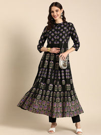 Anouk Mandarin Collar Ethnic Motifs Printed A-Line Kurta