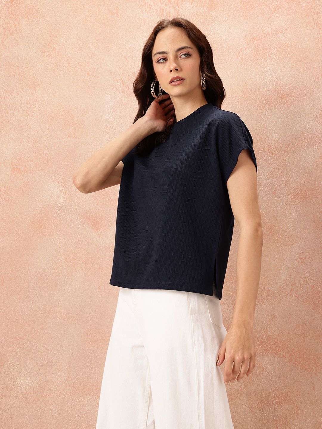all about you Textured Extended Sleeves Top