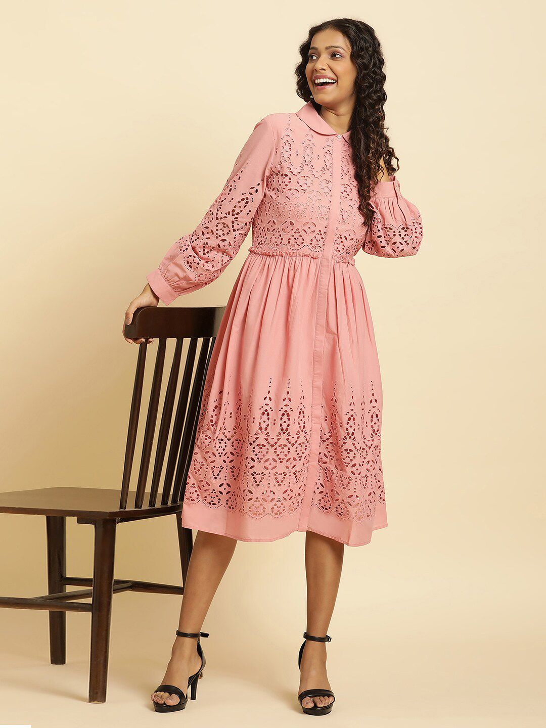 W Self Design Cotton A Line Dress
