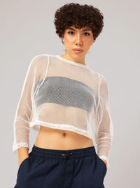 DressBerry Breezy Boxy Bliss Mesh Sensation Cotton Crop Top