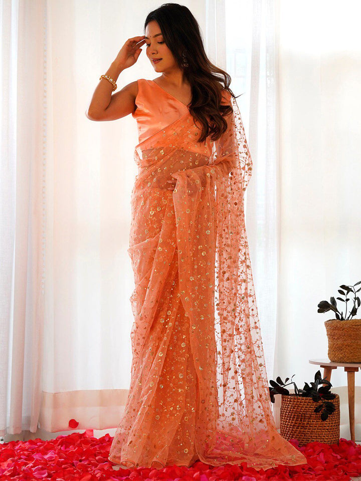 Saree mall Floral Embellished Net Sarees