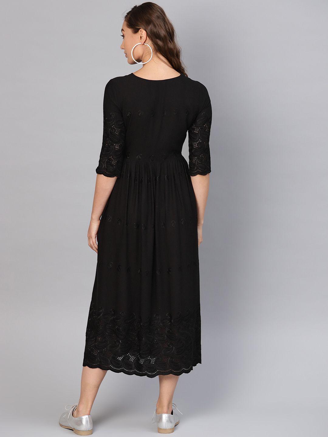 Libas Black Embroidered Ethnic Motifs A-Line Dress
