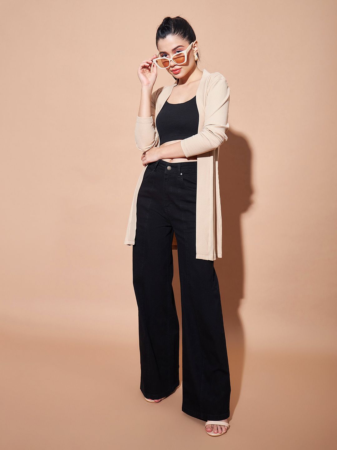 SASSAFRAS BASICS Women Ribbed Open Front Longline Shrug
