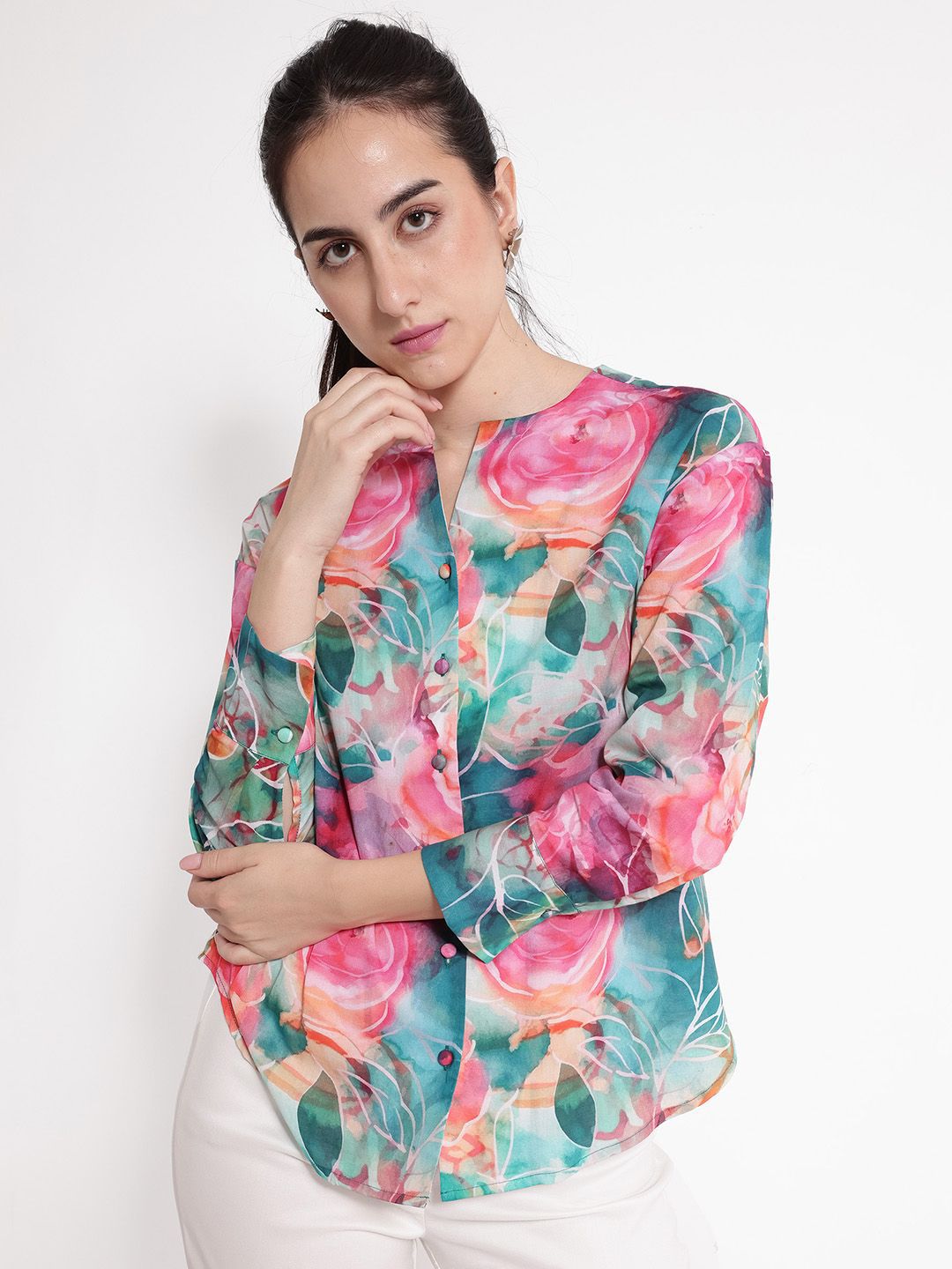 RAREISM Women Comfort Floral Printed Opaque Formal Shirt
