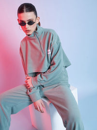 STREET 9 Green Mock Collar Crop Sweatshirt
