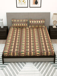 Story@home Beige & Red Ethnic Motifs 180 TC Flat Queen Bedsheet with 2 Pillow Covers