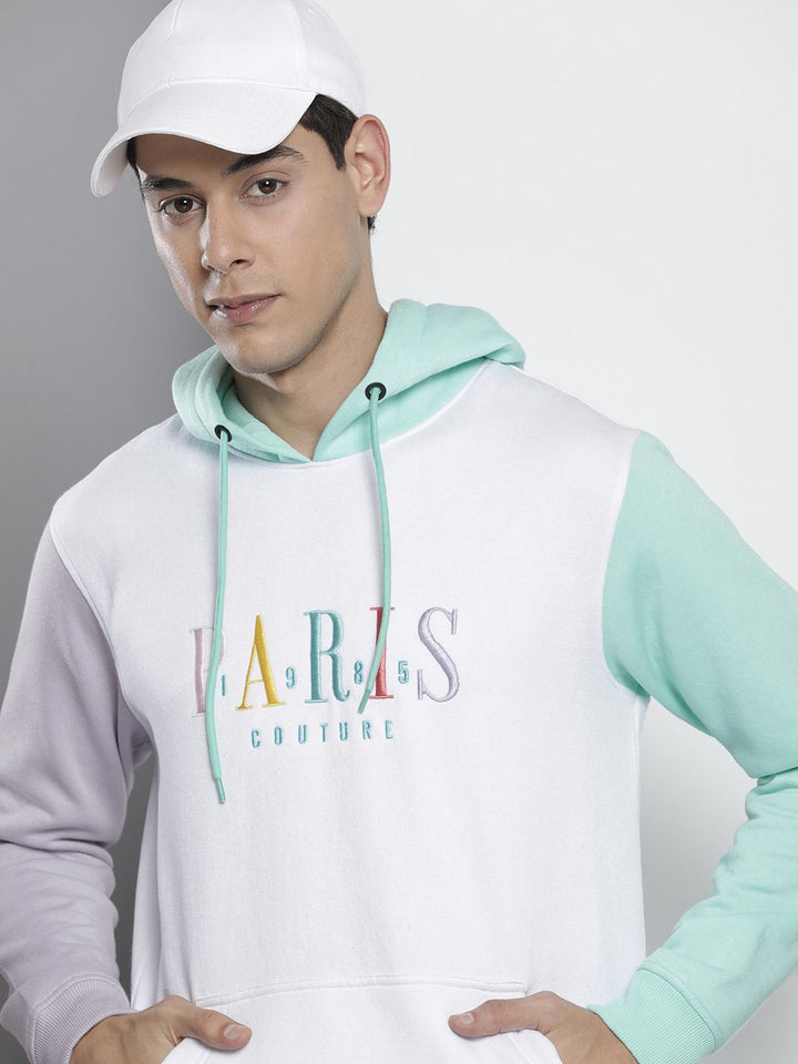 The Indian Garage Co Men White & Green Embroidered Hooded Sweatshirt