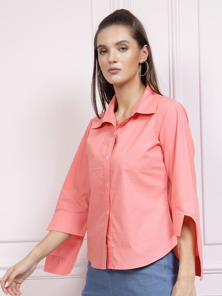 Athena Tinggi Cuffed Cuffed Cotton Shirt Gaya Baju Atas