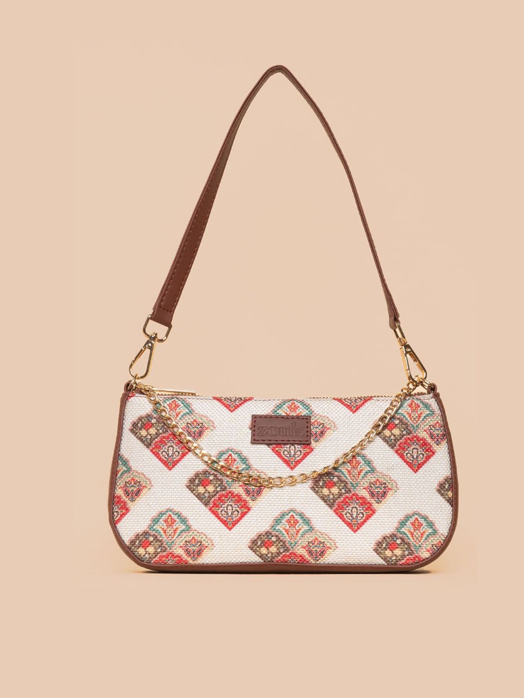 ZOUK Ethnic Motifs Printed Bowling Baguette Bag Handbags