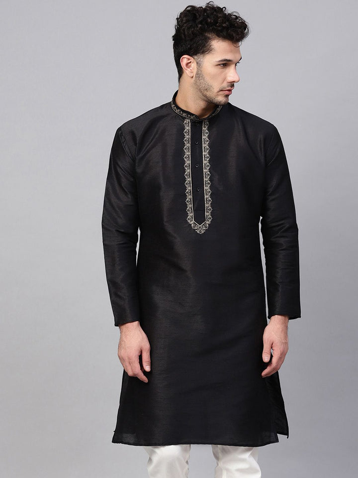SOJANYA Men Black Yoke Design Straight Kurta