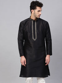 SOJANYA Men Black Yoke Design Straight Kurta
