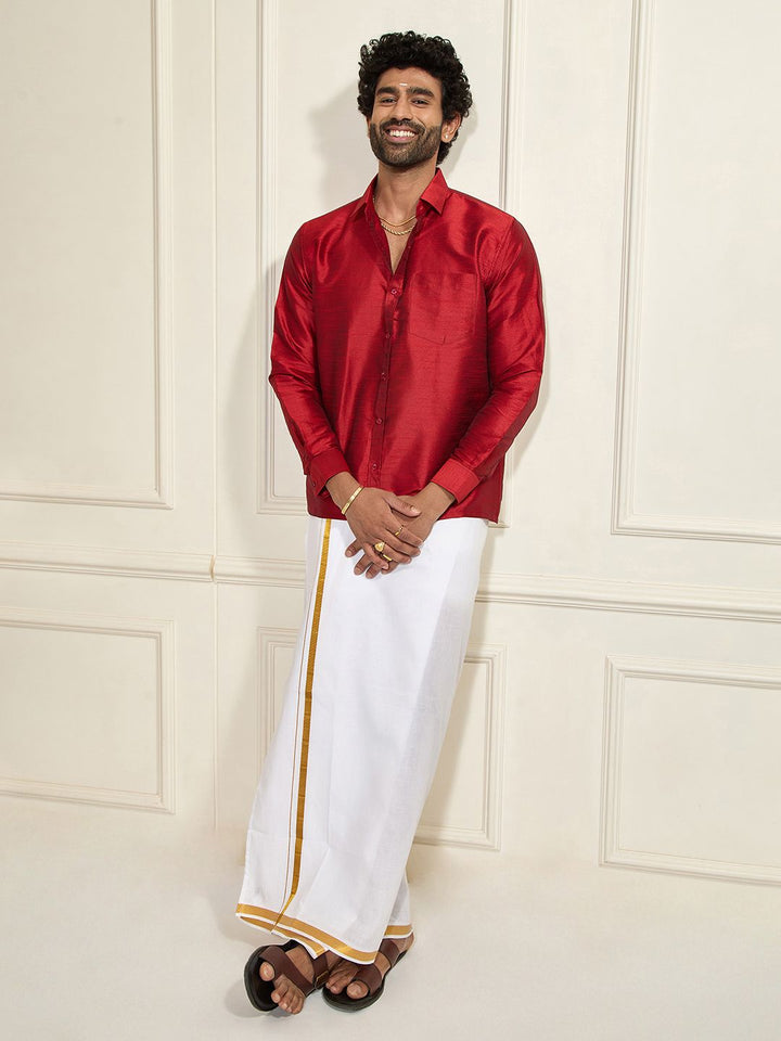 VASTRAMAY Premium Spread Collar Silk Shirt