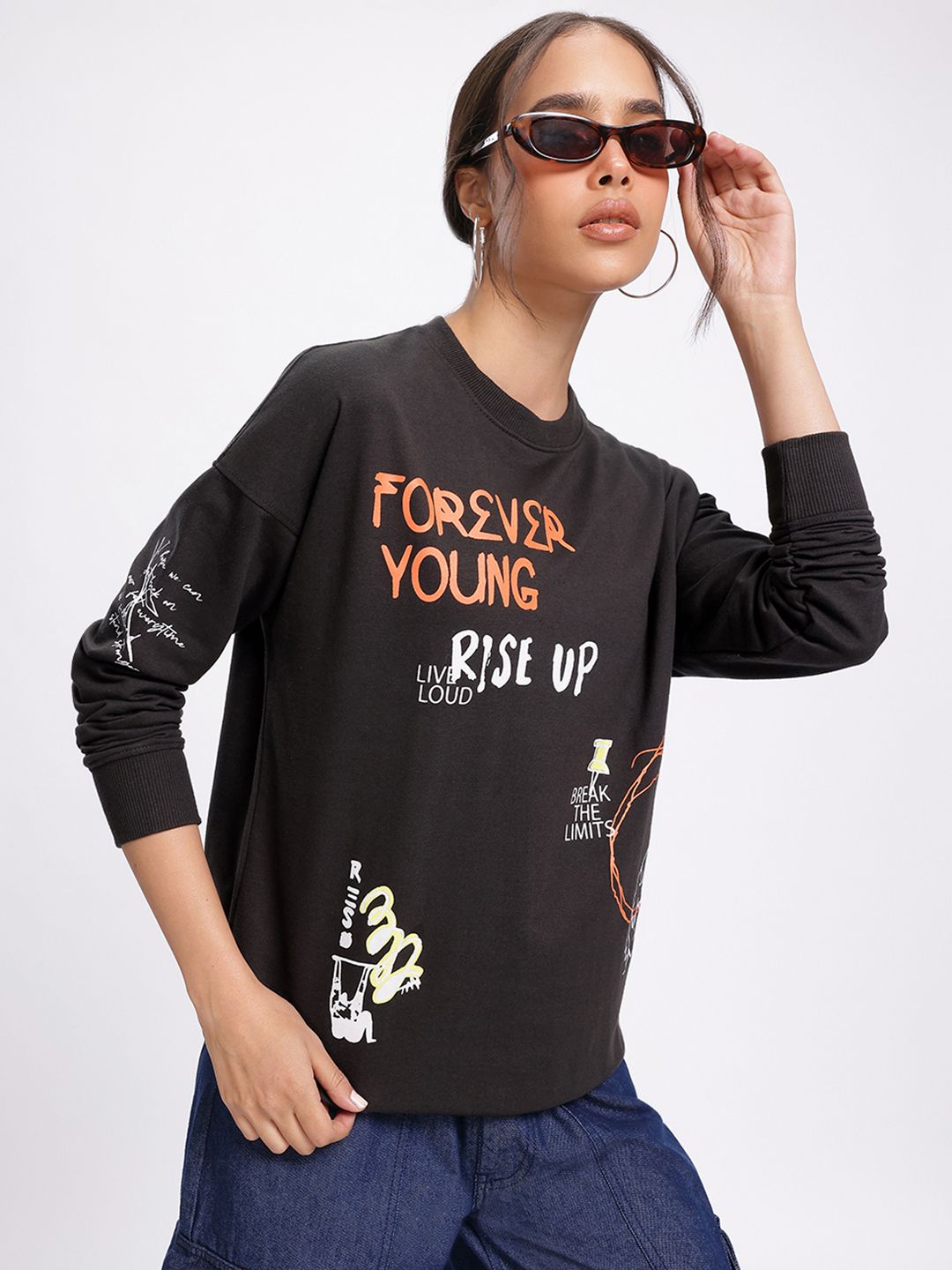 DressBerry Vibe Check Placement Print Sweatshirt