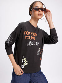 DressBerry Vibe Check Placement Print Sweatshirt