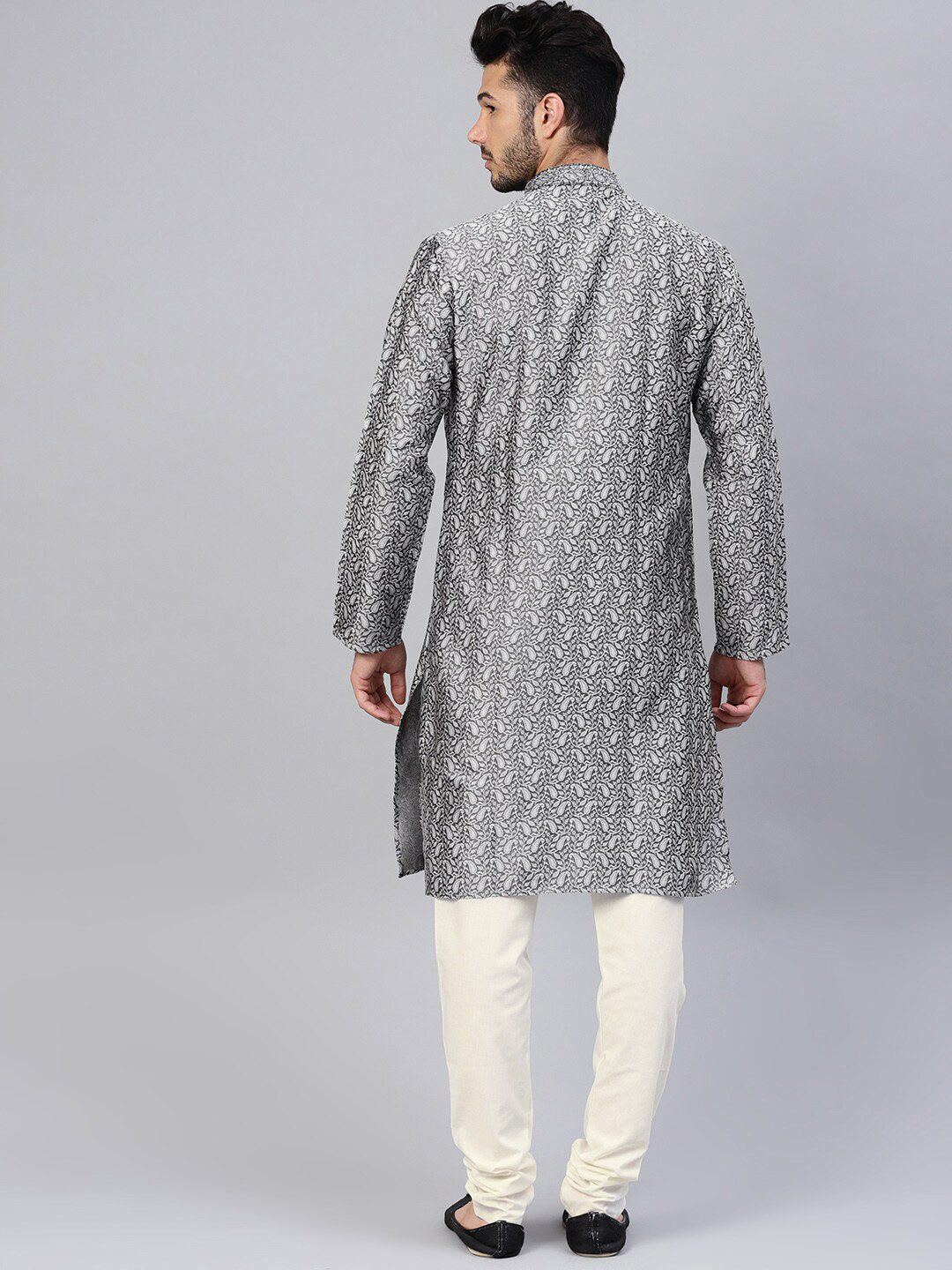 SOJANYA Woven Design Mandarin Collar Silk Cotton Kurta