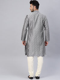 SOJANYA Woven Design Mandarin Collar Silk Cotton Kurta