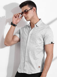 Thomas Scott Men Classic Slim Fit Spread Collar Abstract Printed Cotton Knitted Shirt