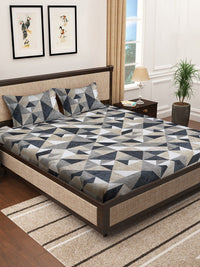 KLOTTHE Geometric Printed 400 TC Cotton Double Super King Bedsheet with 2 Pillow Cover