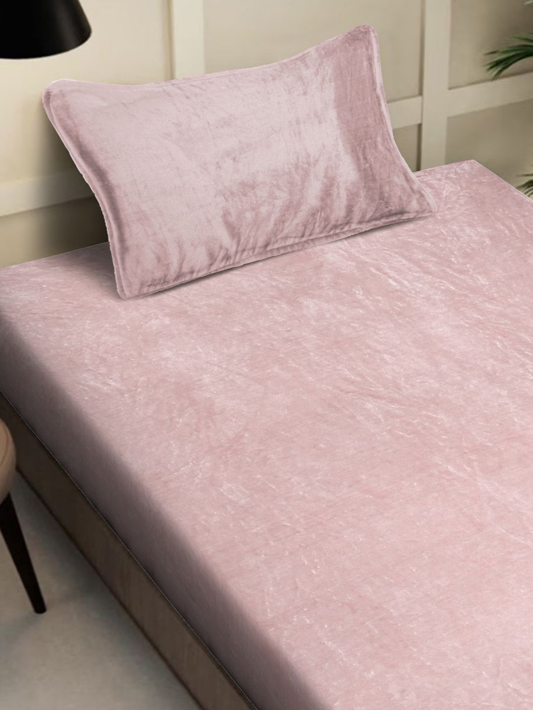 KLOTTHE Pink Woolen 300TC Single Bedsheet With 1 Pillow Cover