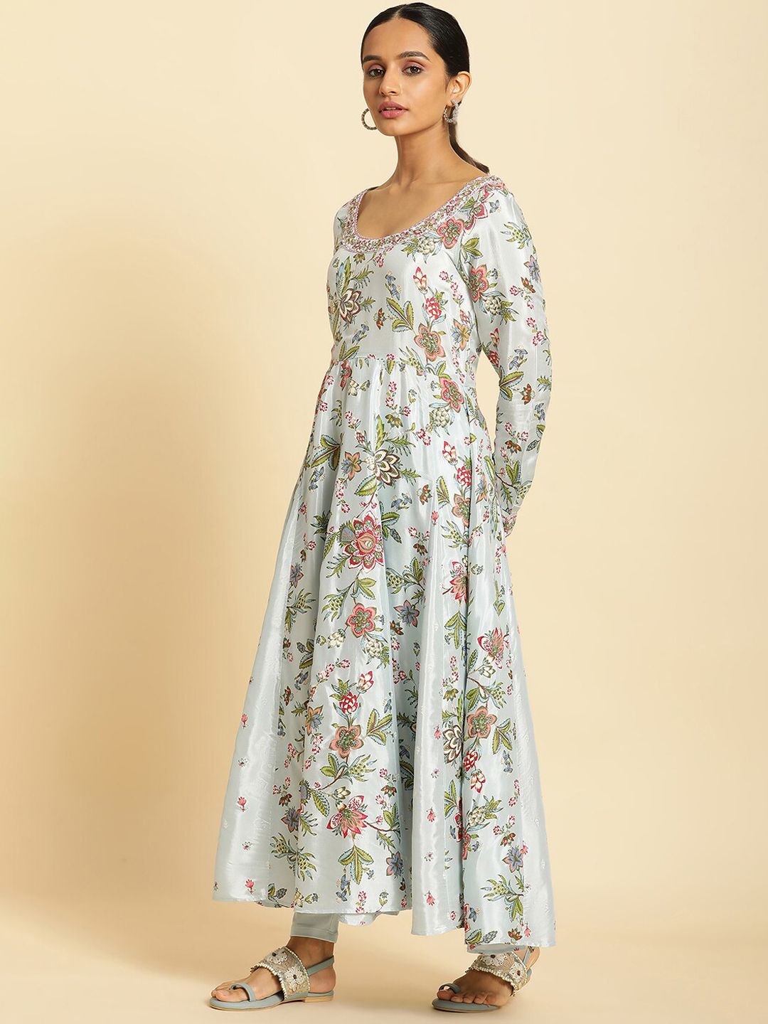 W Floral Printed Anarkali Kurta With Leggings & Dupatta