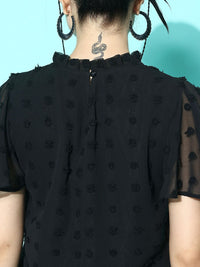 Berrylush Flutter Sleeve Dobby Blouson Top