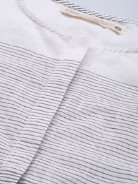 ether Kora Collection Women White & Grey Striped Handloom Sustainable A-line Dress