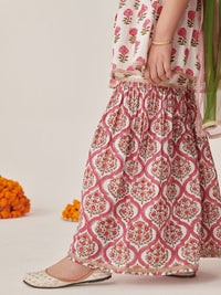 pspeaches Girls Floral Printed Regular Mirror Work Kurta with Sharara & With Dupatta