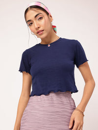 DressBerry Nautical Neutrals Ribbed Lettuce Hem Top