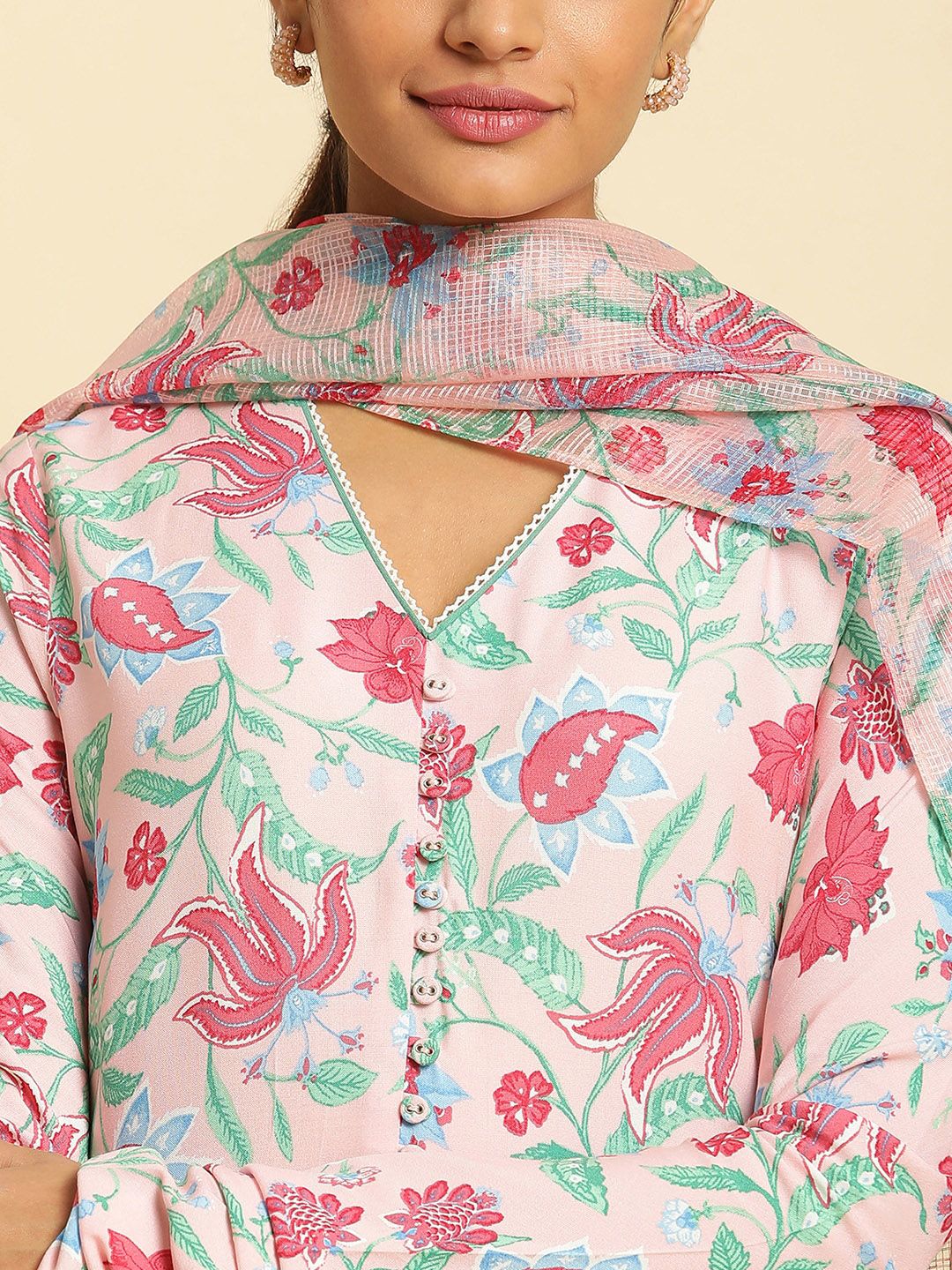 W Floral Printed Kurta with Trousers & Dupatta