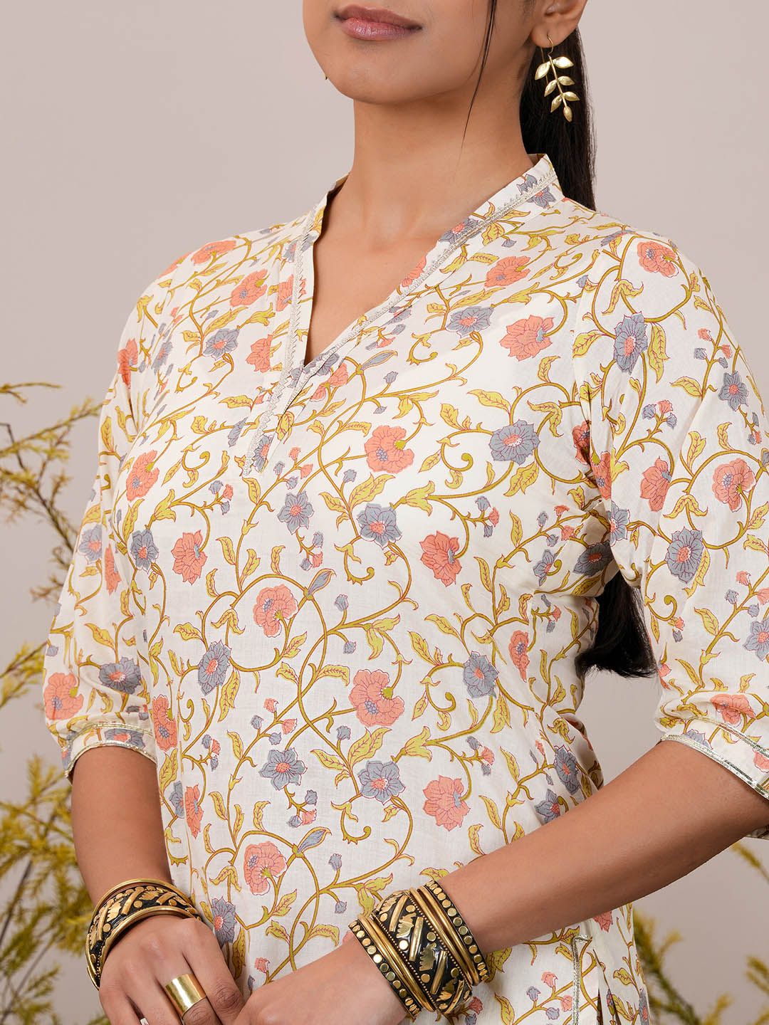Libas Floral Printed Gotta Patti Pure Cotton Kurta with Salwar & Dupatta