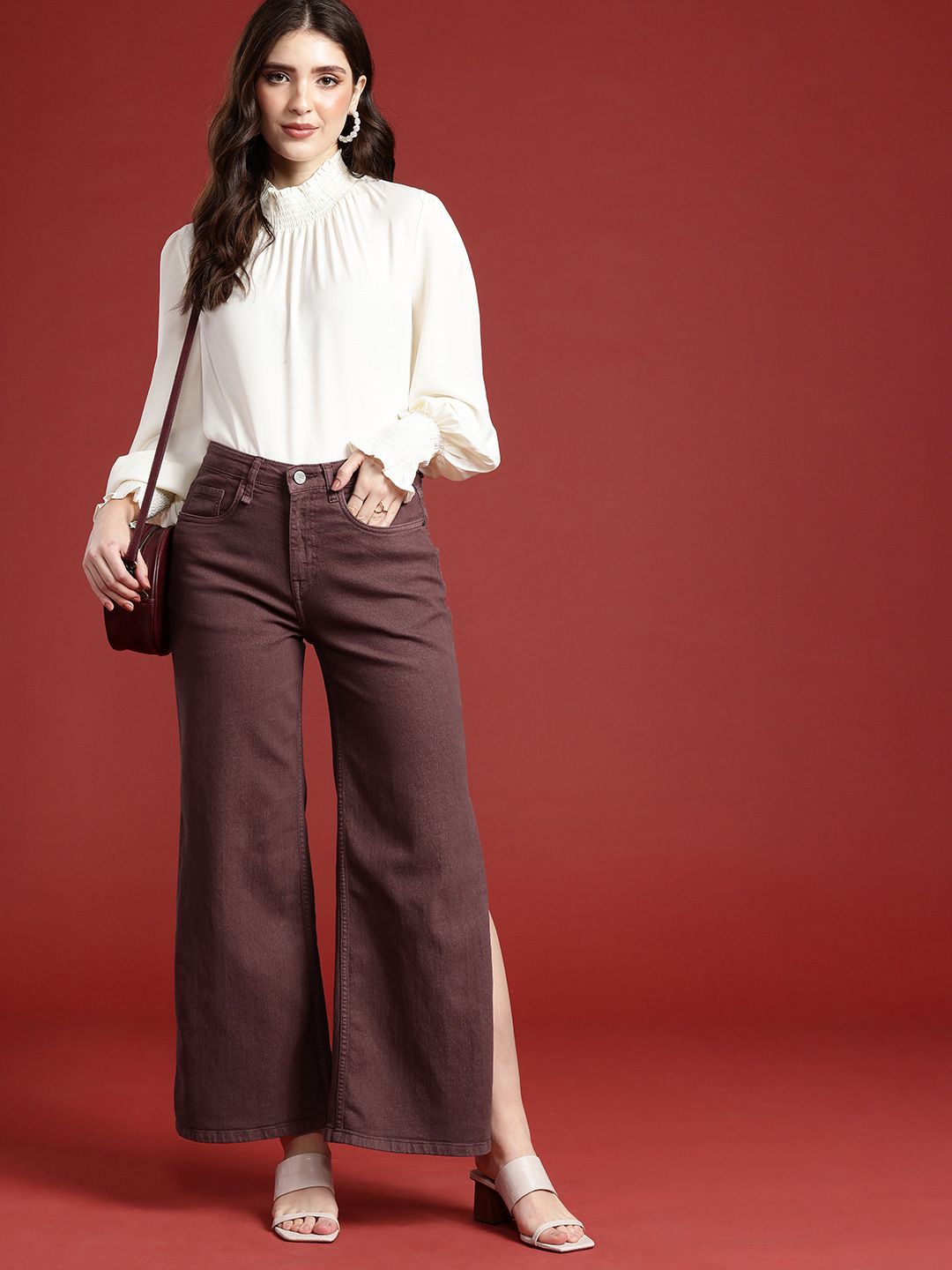 all about you Women Solid Wide Leg Stretchable Jeans
