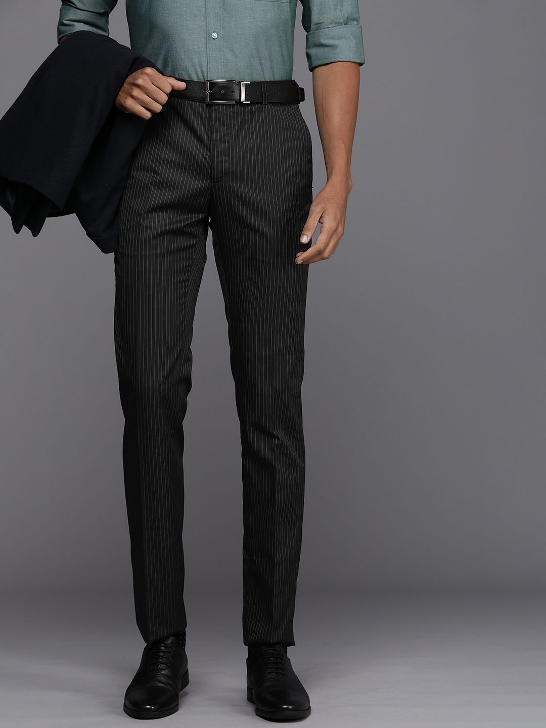 Raymond Men Striped Slim Fit Formal Trousers