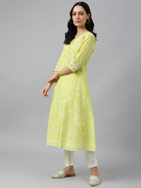W Women Yellow Floral Printed Anarkali Kurta