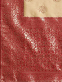 Saree mall Beige & Red Floral Silk Blend Banarasi Sarees