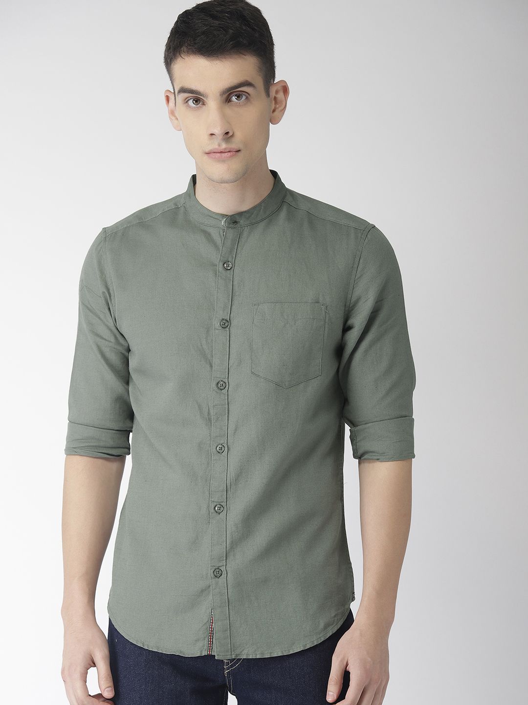 HIGHLANDER Men Olive Green Slim Fit Casual Shirt