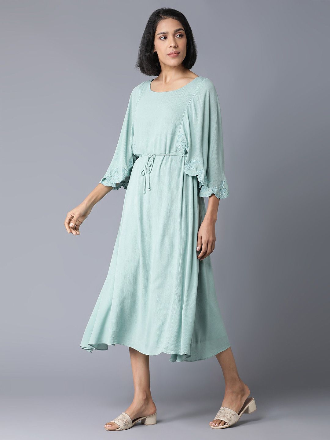 W Teal A-Line Midi Dress