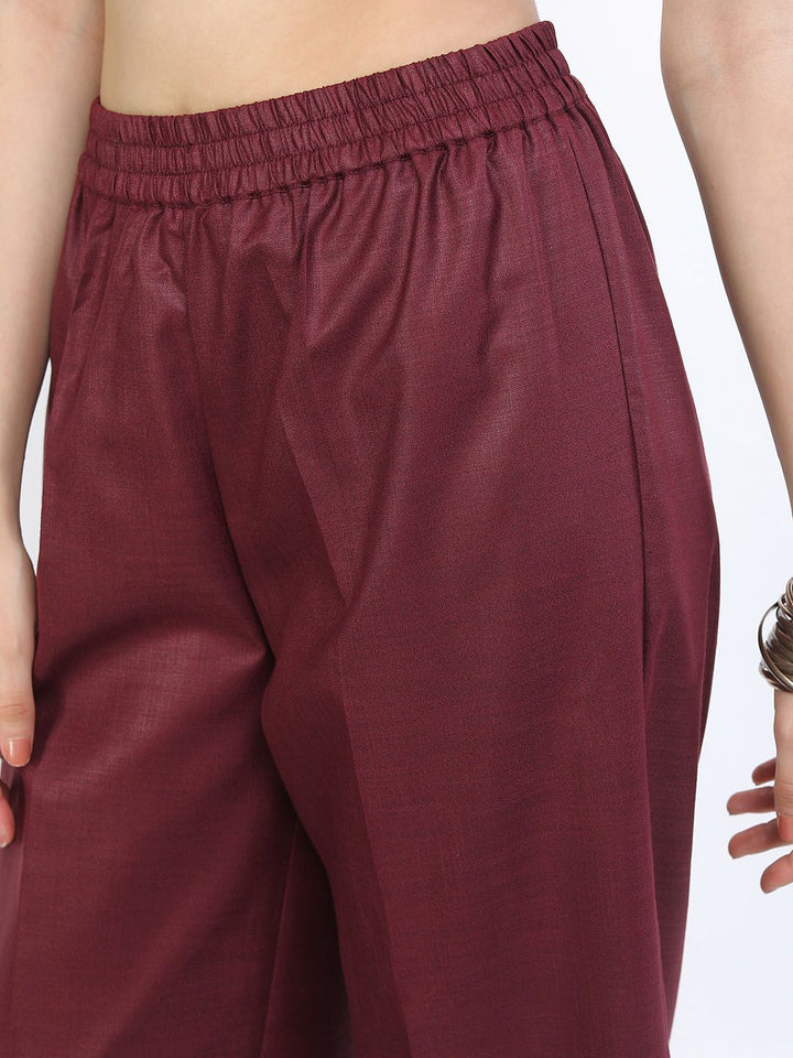 Vishudh Women Burgundy Kurta with Trousers & With Dupatta