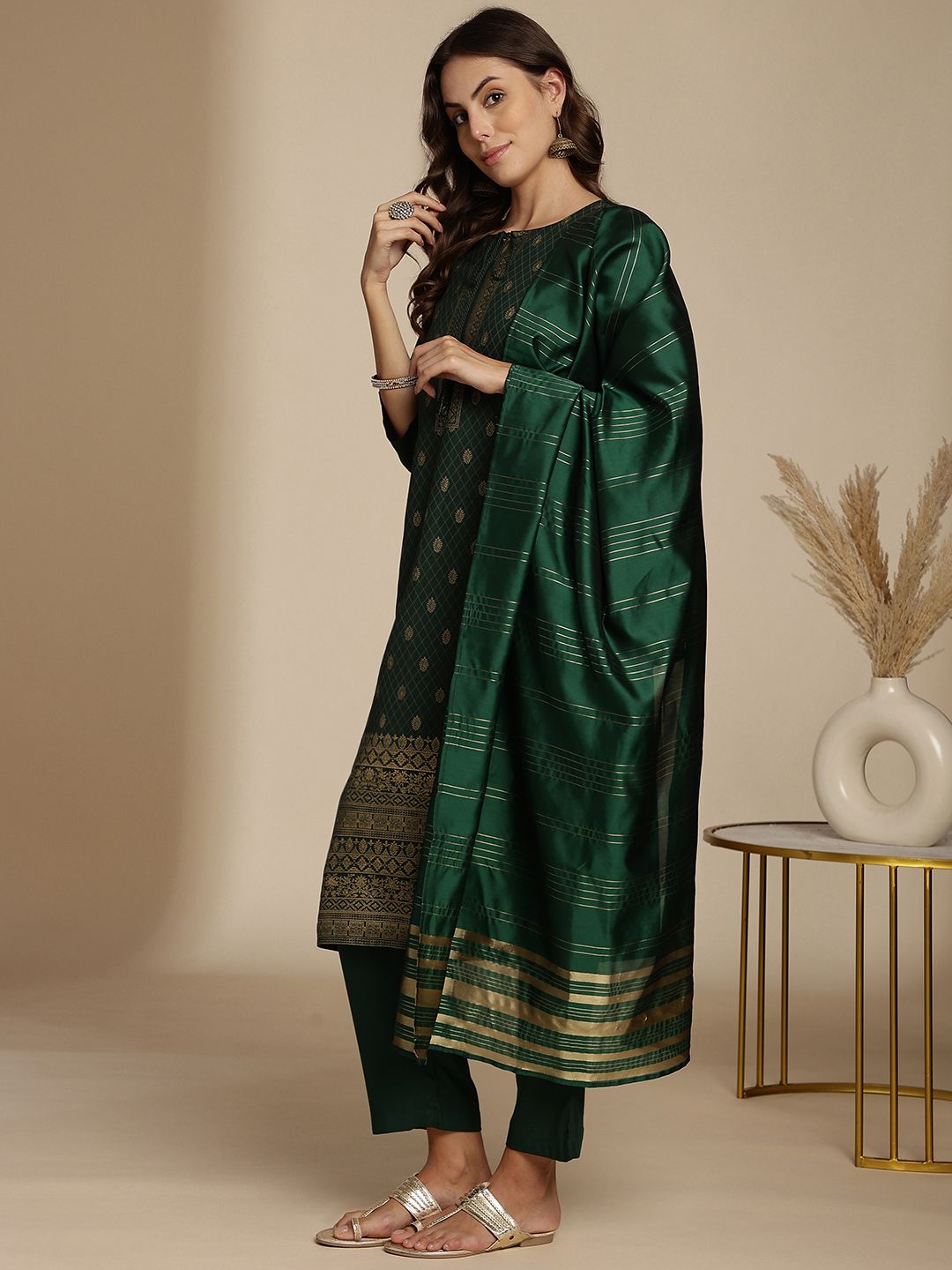 Anouk Ethnic Motifs Print Kurta with Trousers & Dupatta