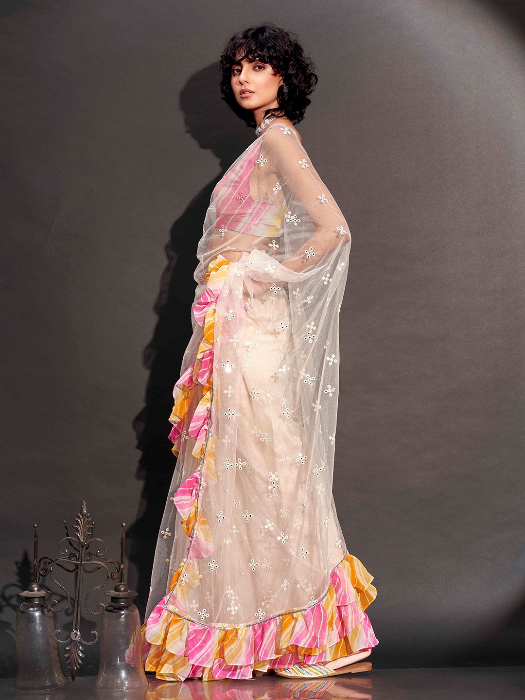 Tikhi Imli Mirror Work Net Saree