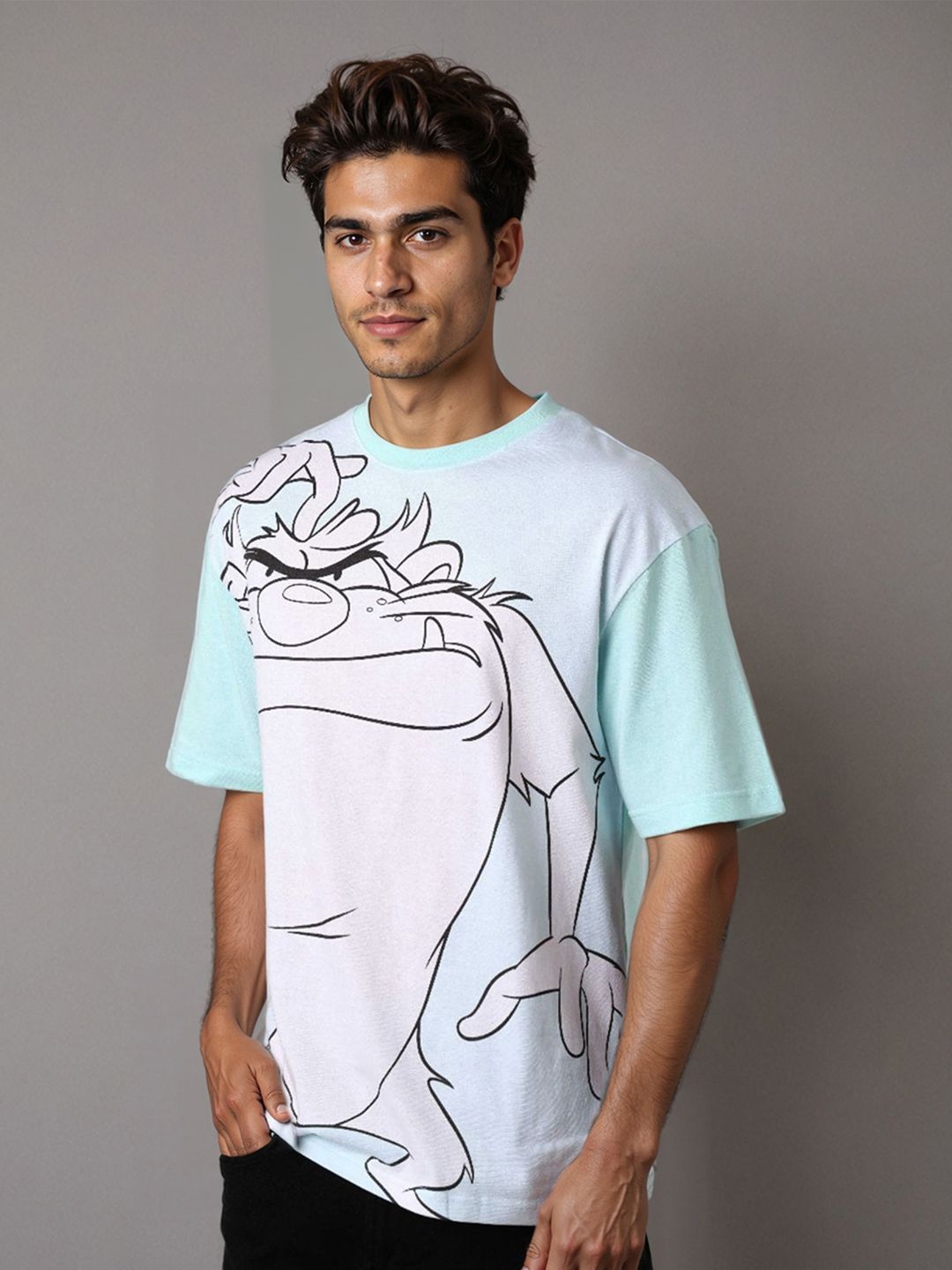 The Indian Garage Co Pure Cotton Looney Tunes Graphic Printed Cotton Boxy Fit T-shirt