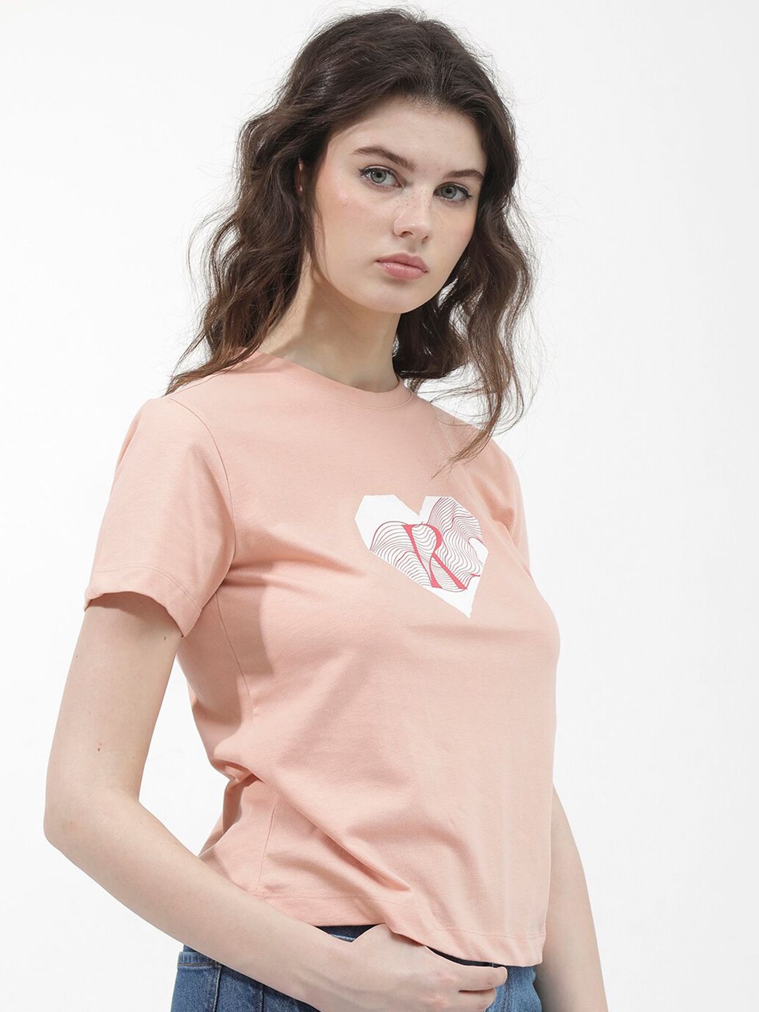RAREISM Round Neck Short Sleeves Printed Cotton T-shirt