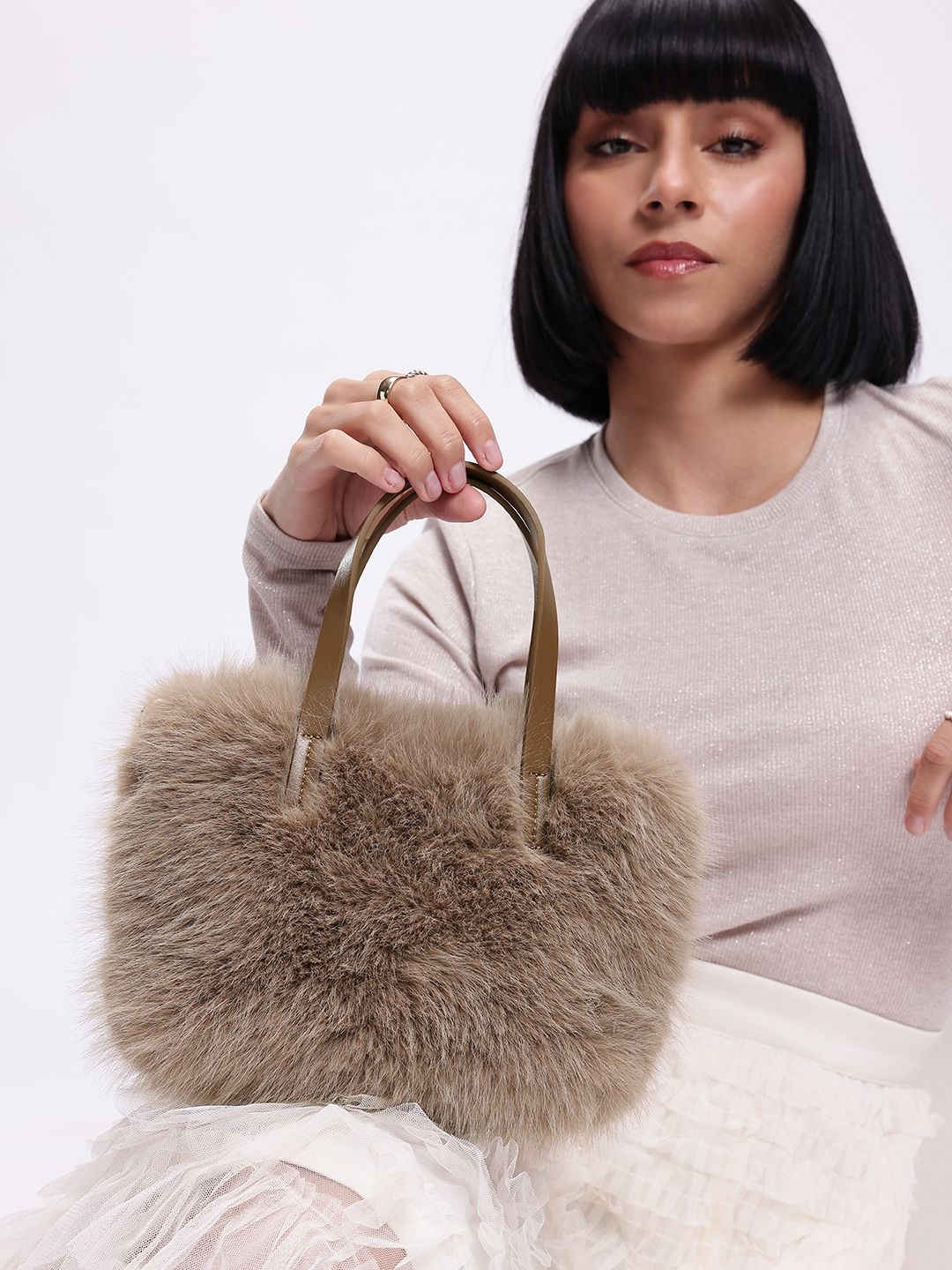 DressBerry Structured Handheld Bag With Fur