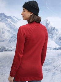 Tokyo Talkies Ribbed High Neck Embellished Detail Acrylic Pullover