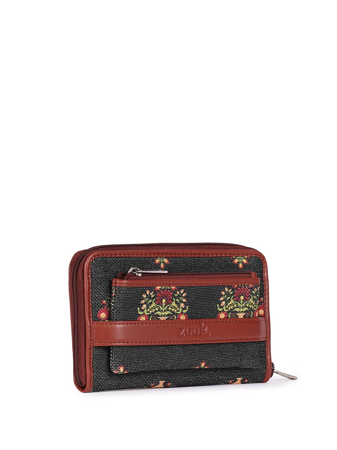 ZOUK Women Floral Printed Vegan Leather Zip Around Wallet