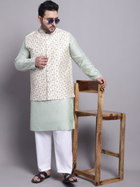 SOJANYA PLUS Ethnic Motifs Woven Design Regular Kurta With Pyjamas & Nehru Jacket